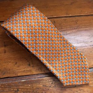 MICHAEL KORS USA Made 100% Silk Brilliant Orange Tan & Blue Graphic